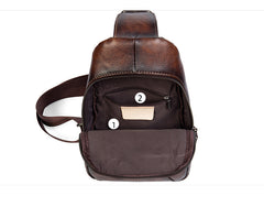 Leather Men's Sling Bag Cool Sling Brown Packs Sling Crossbody Pack For Men