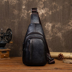 Leather Men's Sling Bag Cool Coffee Sling Packs Sling Crossbody Pack For Men
