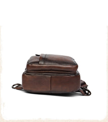 Leather Men's Sling Bag Cool Coffee Sling Packs Sling Crossbody Pack For Men