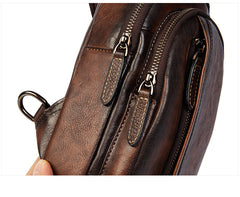 Leather Men's Sling Bag Cool Tan Sling Packs Sling Crossbody Pack For Men