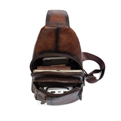 Leather Men's Sling Bag Cool Coffee Sling Packs Sling Crossbody Pack For Men