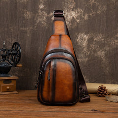 Leather Men's Sling Bag Cool Coffee Sling Packs Sling Crossbody Pack For Men