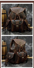 Leather Mens 14inch Laptop Backpack Travel Backpack Vintage School Backpack for Men