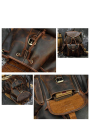 Leather Mens 14inch Laptop Backpack Travel Backpack Vintage School Backpack for Men