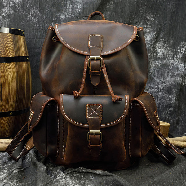 Leather Mens 14inch Laptop Backpack Travel Backpacks Vintage School Backpack for Men
