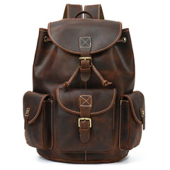 Leather Mens 14inch Laptop Backpack Travel Backpack Vintage School Backpack for Men