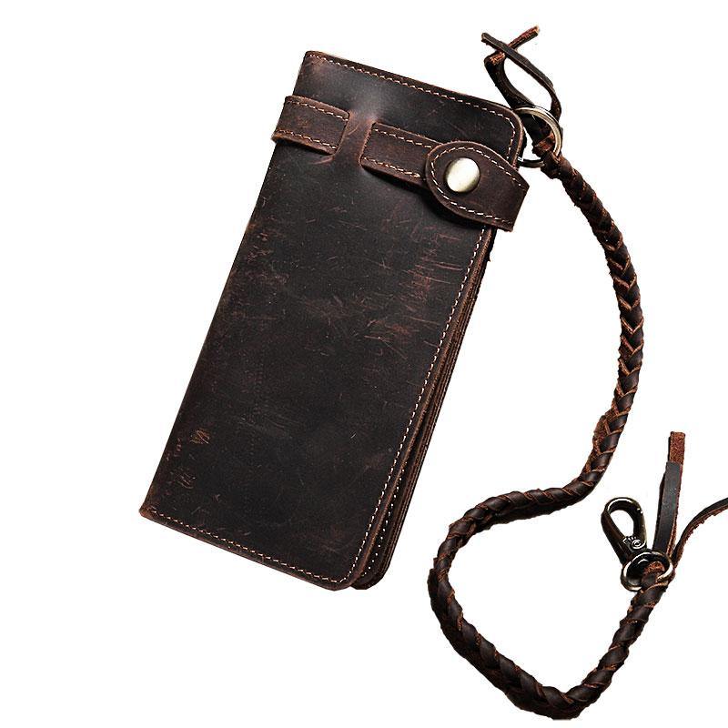 Leather Mens Bifold Long Biker Wallets Biker Chain Wallet Long Trucker Wallet for Men - iwalletsmen