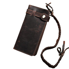 Leather Mens Bifold Long Biker Wallets Biker Chain Wallet Long Trucker Wallet for Men - iwalletsmen