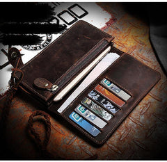 Leather Mens Bifold Long Biker Wallets Biker Chain Wallet Long Trucker Wallet for Men - iwalletsmen