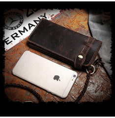 Leather Mens Bifold Long Biker Wallets Biker Chain Wallet Long Trucker Wallet for Men - iwalletsmen