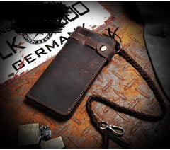 Leather Mens Bifold Long Biker Wallets Biker Chain Wallet Long Trucker Wallet for Men - iwalletsmen