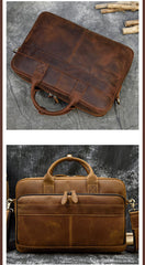 Leather Mens Briefcase Vintage Work Briefcase Business Handbag 15’‘ Laptop Briefcase For Men