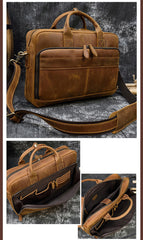 Leather Mens Briefcase Vintage Work Briefcase Business Handbag 15’‘ Laptop Briefcase For Men