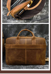 Leather Mens Briefcases Vintage Coffee Work Briefcase Business Handbag 15’‘ Laptop Briefcase For Men