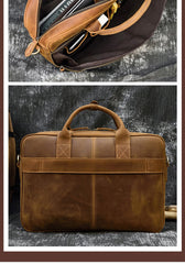 Leather Mens Briefcase Vintage Work Briefcase Business Handbag 15’‘ Laptop Briefcase For Men
