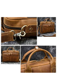 Leather Mens Briefcase Vintage Work Briefcase Business Handbag 15’‘ Laptop Briefcase For Men