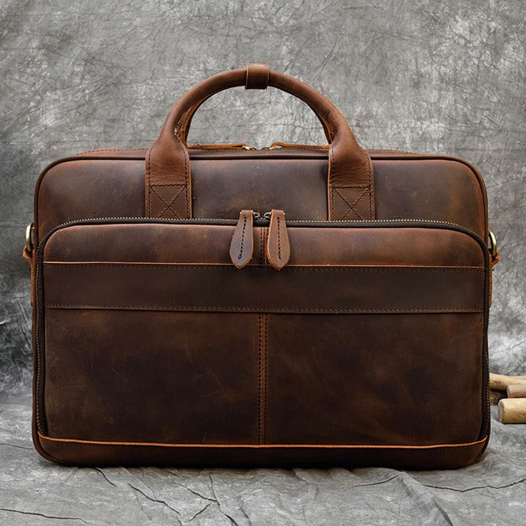 Leather Mens Briefcase Vintage Work Briefcase Business Handbag 15’‘ Laptop Briefcase For Men