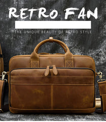 Leather Mens Briefcases Vintage Coffee Work Briefcase Business Handbag 15’‘ Laptop Briefcase For Men