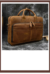 Leather Mens Briefcases Vintage Coffee Work Briefcase Business Handbag 15’‘ Laptop Briefcase For Men