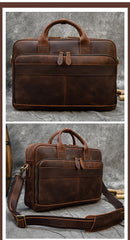 Leather Mens Briefcase Vintage Work Briefcase Business Handbag 15’‘ Laptop Briefcase For Men