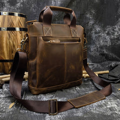 Leather Mens Briefcases Coffee Vertical Briefcase Business Handbag 12’‘ Briefcase For Men