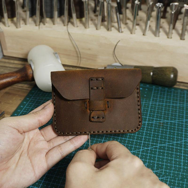 Leather Mens Card Holder Coin Wallet Handmade Leather Card Holder Slim Wallet for Men - iwalletsmen