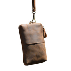 Leather Mens Clutch Wallet Brown Wristlet Wallet Phone Zipper Wristlet Clutch for Men