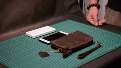 Leather Mens Clutch Wallet Brown Wristlet Wallet Phone Zipper Wristlet Clutch for Men