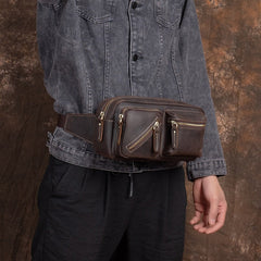 Vintage Leather Mens Fanny Pack Hip Pack Sling Bags Sling Pack Waist Bag for Men