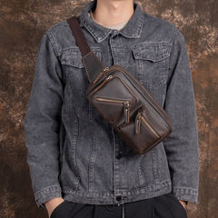 Vintage Leather Mens Fanny Pack Hip Pack Sling Bags Sling Pack Waist Bag for Men