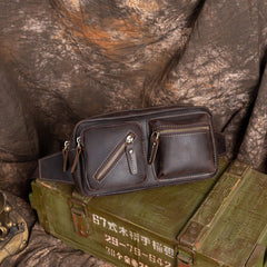 Vintage Leather Mens Fanny Pack Hip Pack Sling Bags Sling Pack Waist Bag for Men