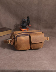 Leather Mens Fanny Packs Casual Belt Bag Cool Waist Bag Brown Fanny Bag For Men