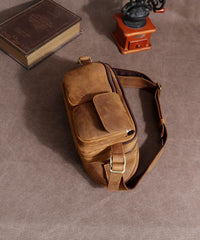 Leather Mens Fanny Packs Casual Belt Bag Cool Black Waist Bag Fanny Bag For Men