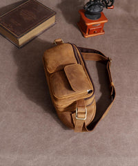 Leather Mens Fanny Packs Casual Belt Bag Cool Waist Bag Brown Fanny Bag For Men