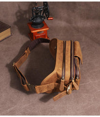 Leather Mens Fanny Packs Casual Belt Bag Cool Waist Bag Brown Fanny Bag For Men