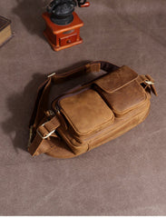 Leather Mens Fanny Packs Casual Belt Bag Cool Waist Bag Brown Fanny Bag For Men