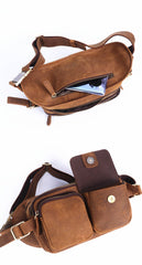 Leather Mens Fanny Packs Casual Belt Bag Cool Waist Bag Brown Fanny Bag For Men