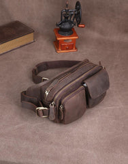 Leather Mens Fanny Packs Casual Belt Bag Cool Black Waist Bag Fanny Bag For Men