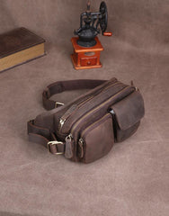 Leather Mens Fanny Packs Casual Belt Bag Cool Waist Bag Brown Fanny Bag For Men