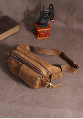 Leather Mens Fanny Packs Casual Belt Bag Cool Black Waist Bag Fanny Bag For Men