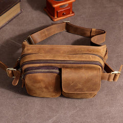 Leather Mens Fanny Packs Casual Belt Bag Cool Waist Bag Brown Fanny Bag For Men