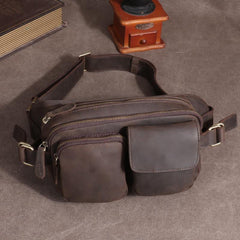 Leather Mens Fanny Packs Casual Belt Bag Cool Waist Bag Brown Fanny Bag For Men