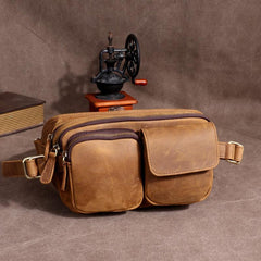 Leather Mens Fanny Packs Casual Belt Bag Cool Waist Bag Brown Fanny Bag For Men