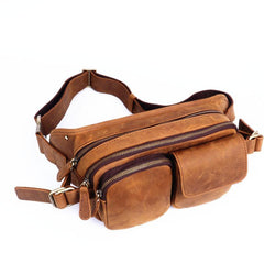 Leather Mens Fanny Packs Casual Belt Bag Cool Waist Bag Brown Fanny Bag For Men