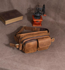 Leather Mens Fanny Packs Casual Belt Bag Cool Waist Bag Brown Fanny Bag For Men