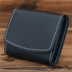 Coffee Leather Mens Flip Wallet Small Wallets Half billfold Wallet Front Pocket Wallet for Men