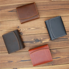 Coffee Leather Mens Flip Wallet Small Wallets Half billfold Wallet Front Pocket Wallet for Men