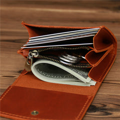Coffee Leather Mens Flip Wallet Small Wallets Half billfold Wallet Front Pocket Wallet for Men