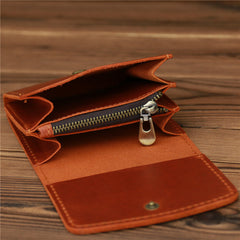Coffee Leather Mens Flip Wallet Small Wallets Half billfold Wallet Front Pocket Wallet for Men
