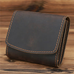 Coffee Leather Mens Flip Wallet Small Wallets Half billfold Wallet Front Pocket Wallet for Men